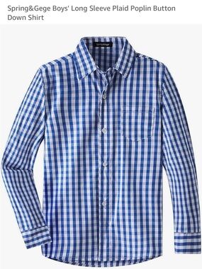 NWT Spring & Gege Boys Blue Gingham Button Down Shirt Size XXL 13-14